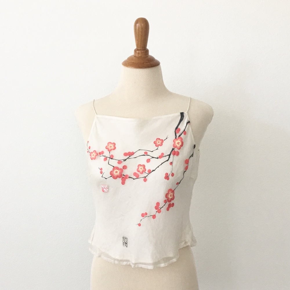 100% Silk Cherry Plum Blossom Tank Top